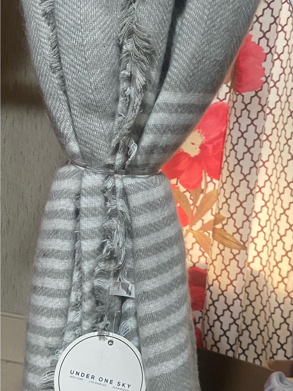 Tilly's Under One Sky Gray Striped Fringe Knit Scarf